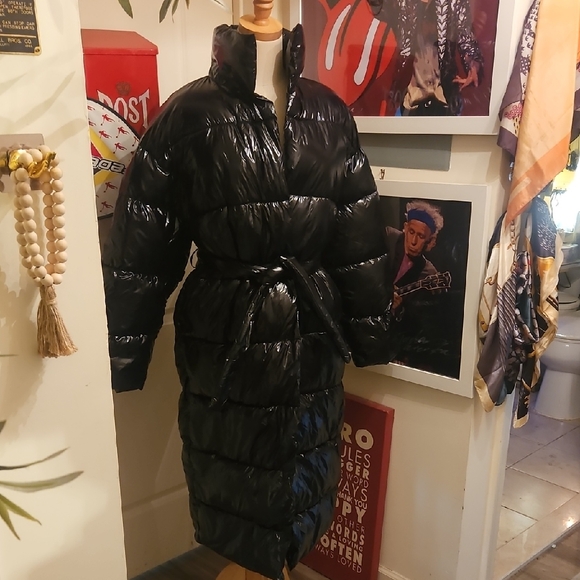 PrettyLittleThing Jackets & Blazers - PrettyLittleThing Black High Shine Belted Maxi Coat - Gloss Finish